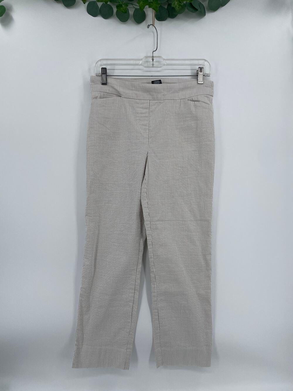 Hilary Radley Womans White Tan Stripe Ankle Pull On Pants Med